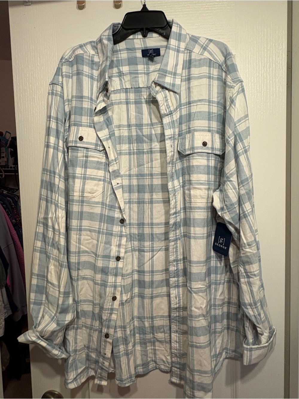 George Light Blue and White Plaid Shirt Jacket